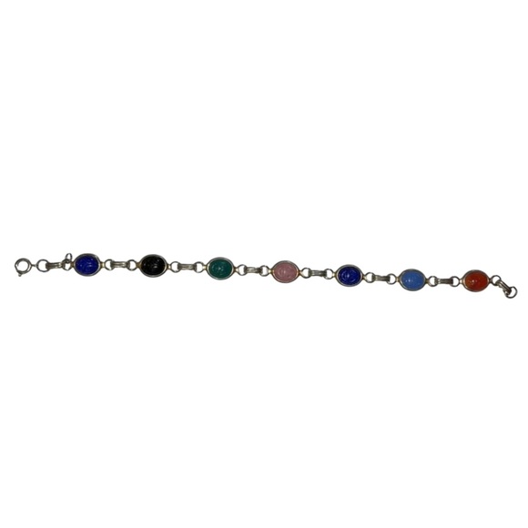 Authentic Vintage Scarab Carved Gemstone Protection Bracelet, 7.5” Estate - Picture 1 of 5